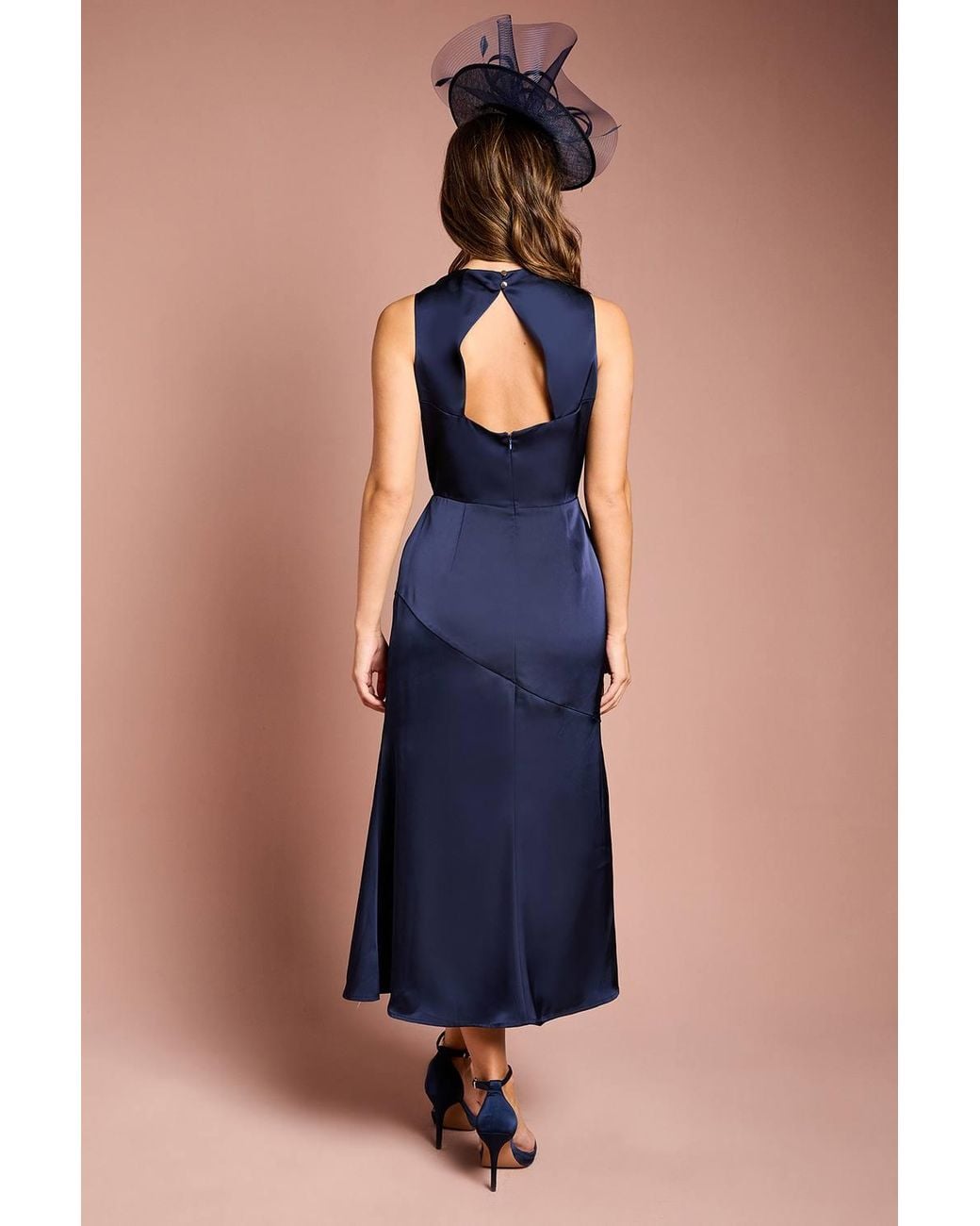 Coast Blue Cowl Neck Sleeveless Satin Midi Dress