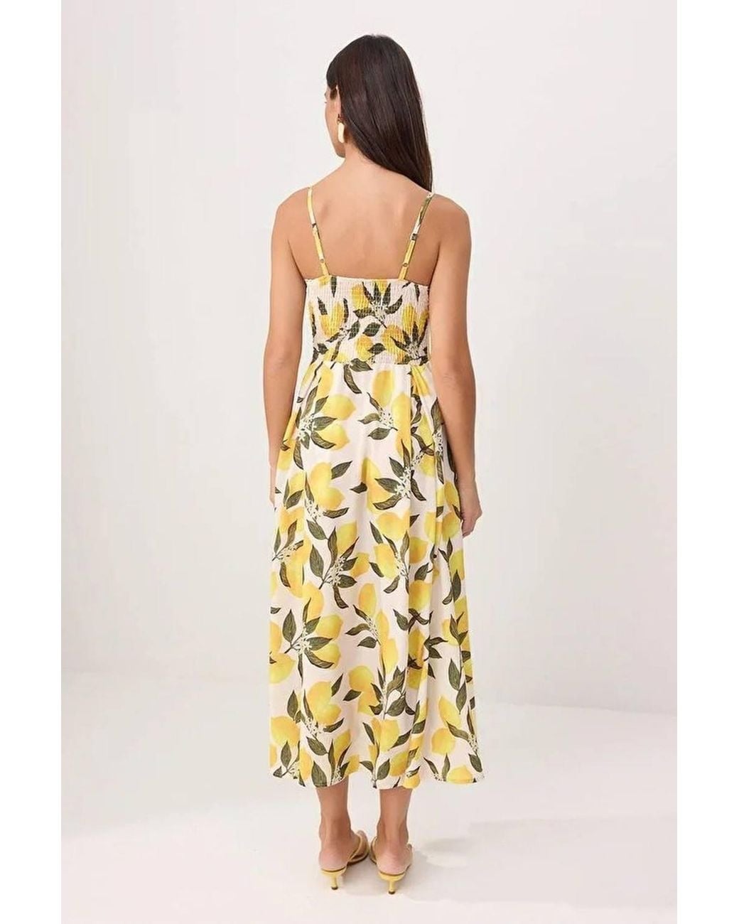 WOVCOR Metallic Lemon Print Strappy Midi Woven Dress