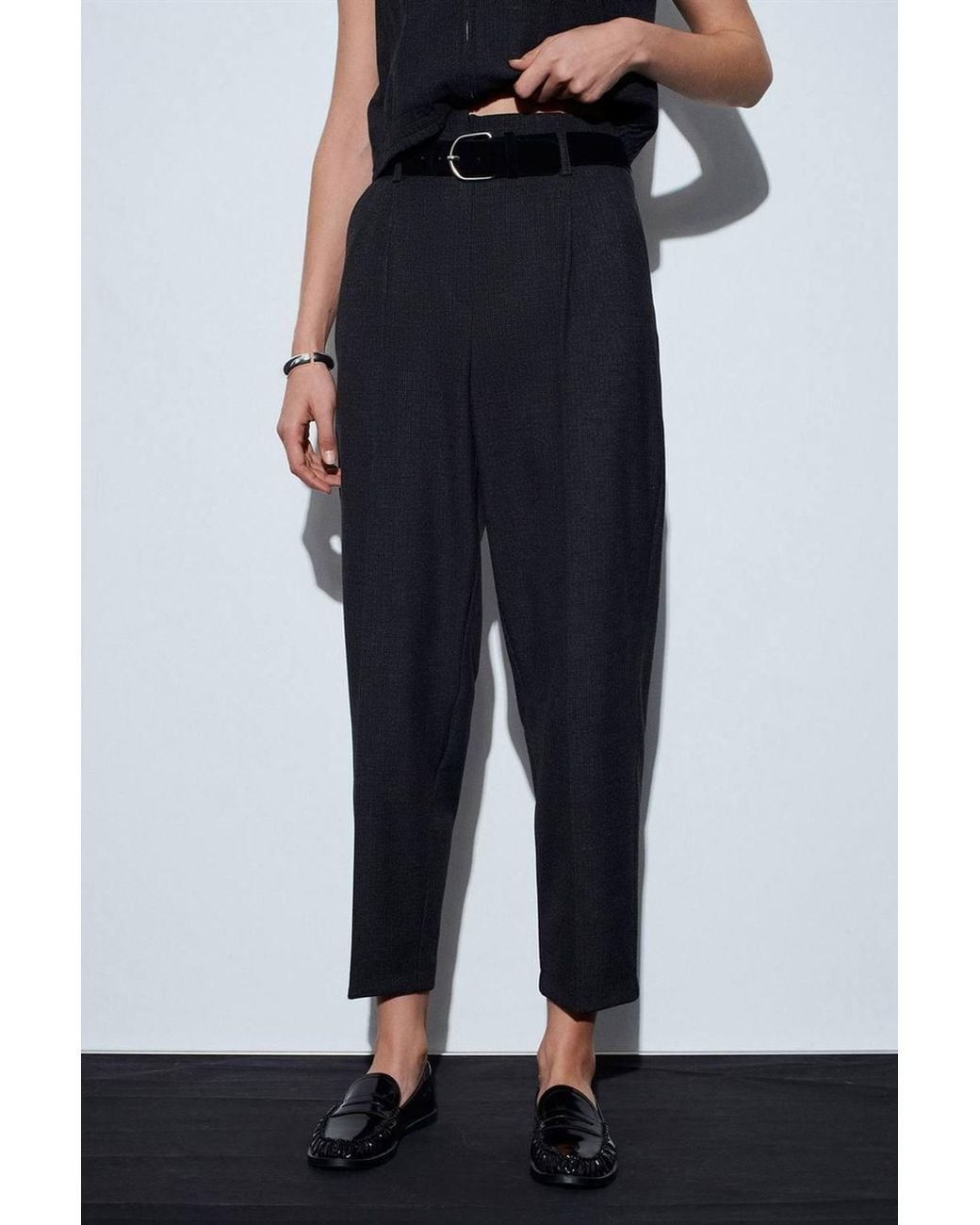 Dilvin White High-Waist Straight-Leg Crepe Trousers With Belt