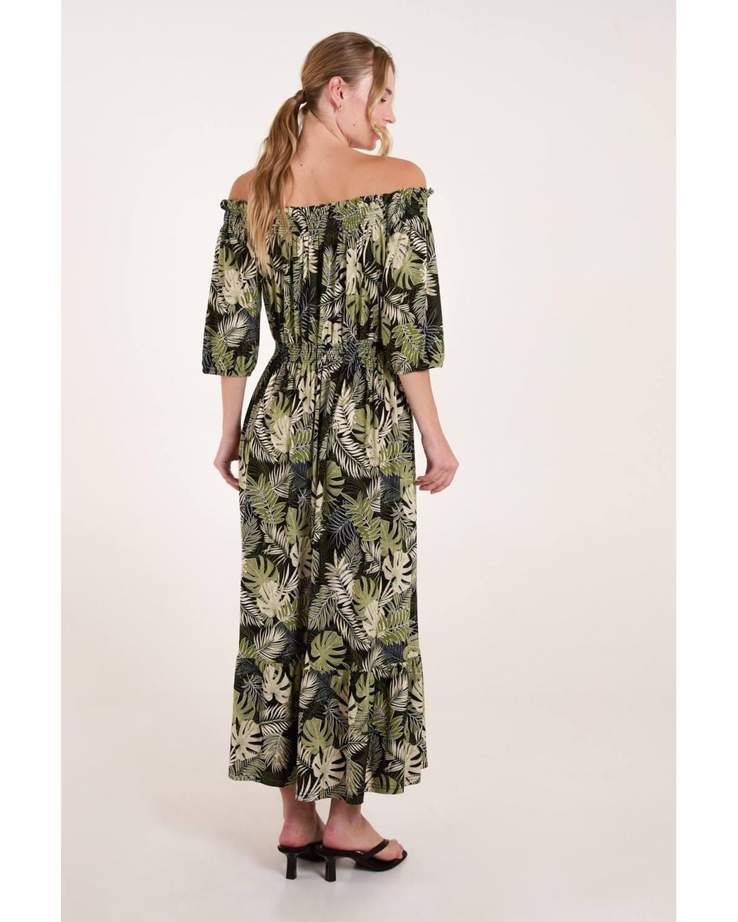 Blue Vanilla Green Bardot Elasticated Maxi Dress