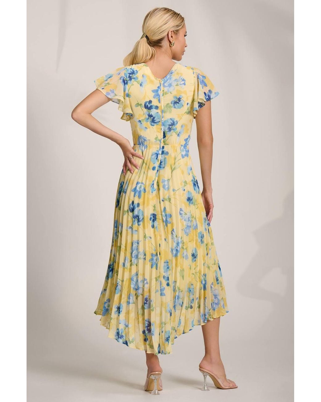 Jolie Moi Metallic Cap Sleeve Pleated Chiffon Maxi Dress
