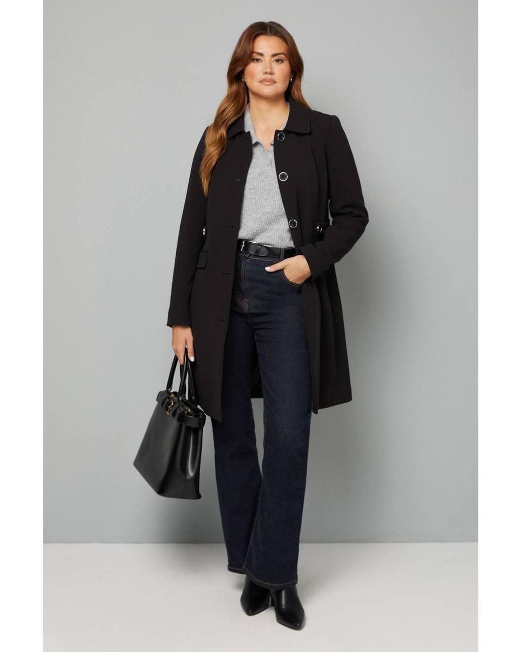 Wallis Black Double Crepe Pea Coat
