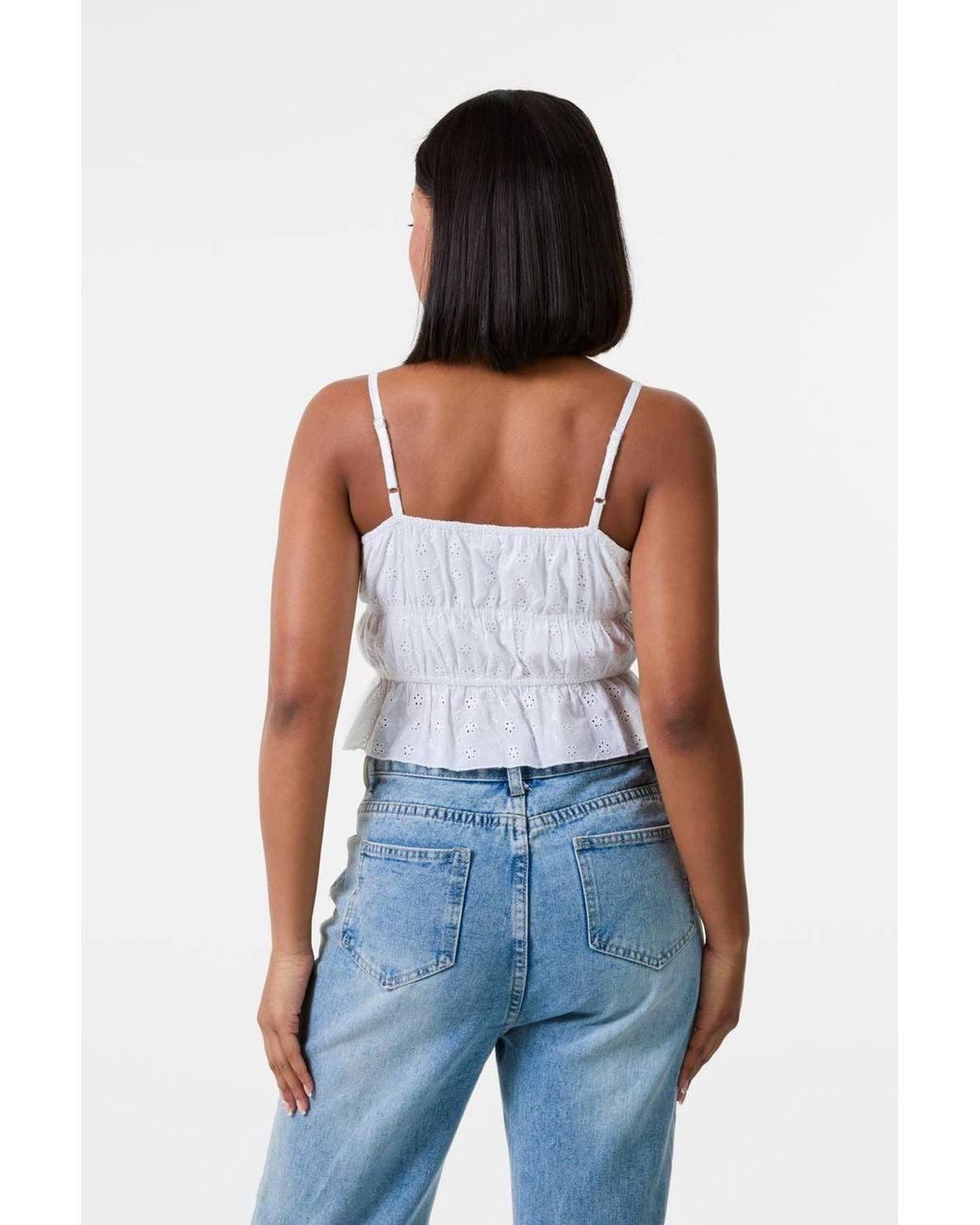 Pink Vanilla White Tie Front Broderie Cami Top
