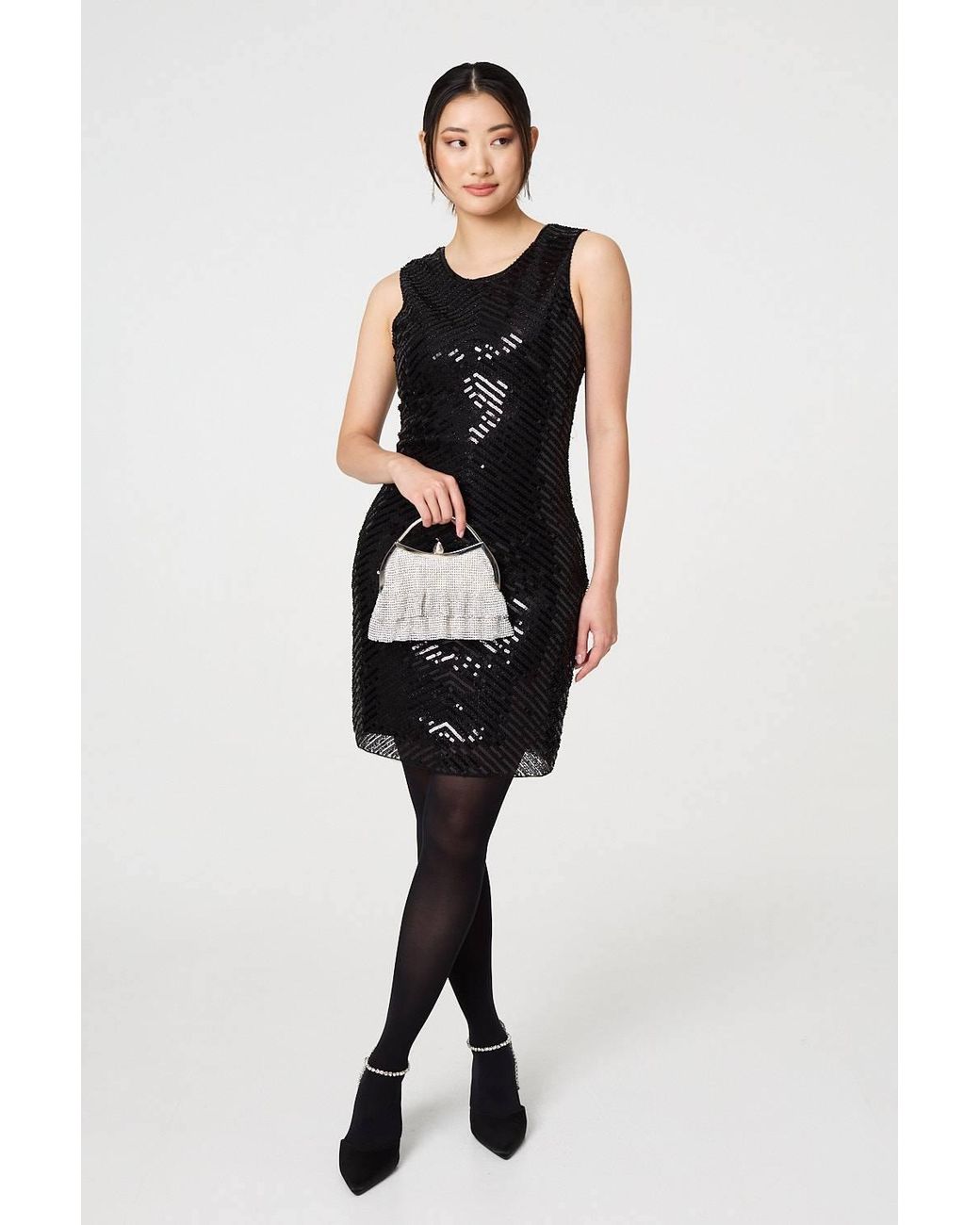 Izabel London Blue Sequin Detail Sleeveless Mini Shift Dress