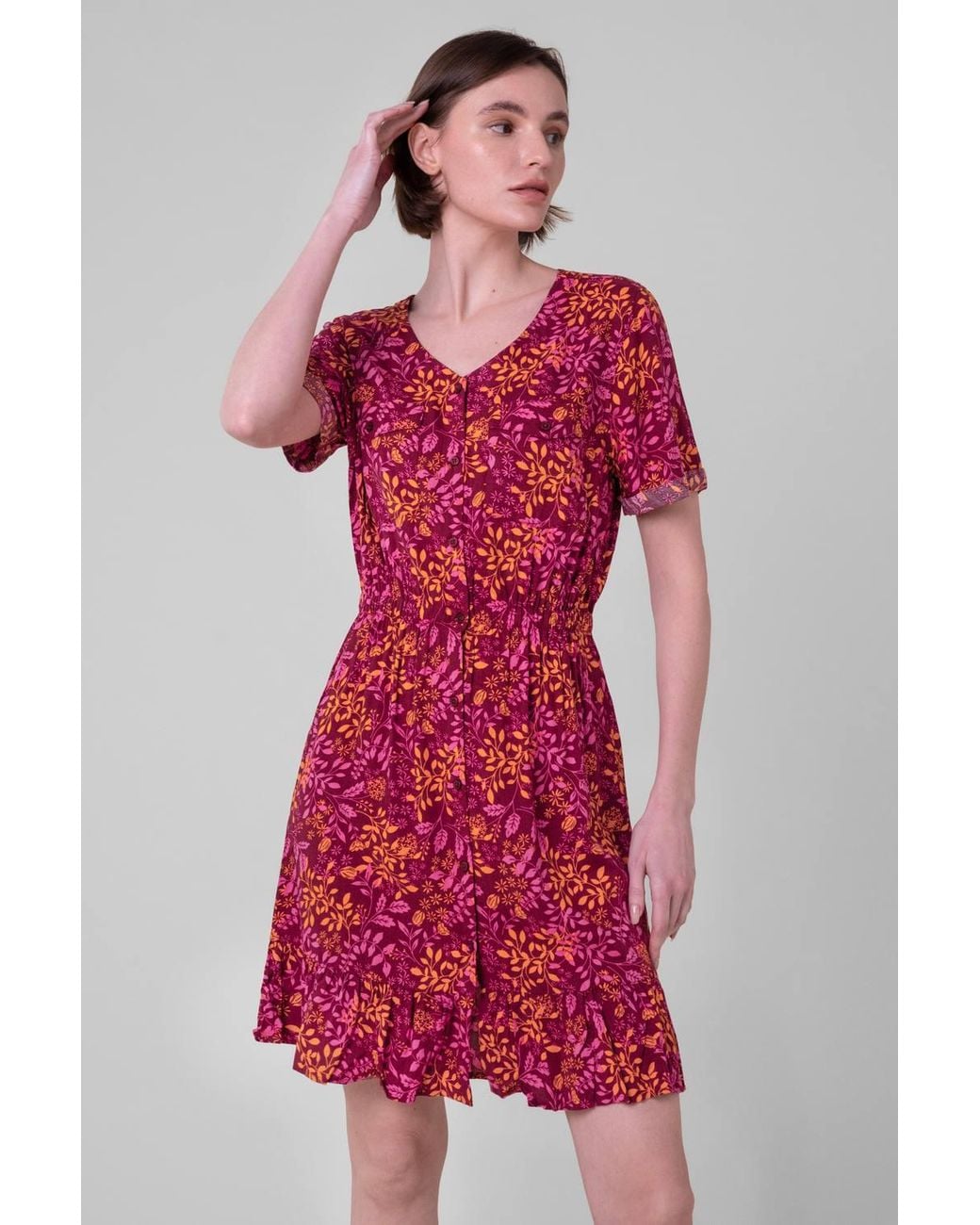 Enorsia Red V-Neck Button Front Tops