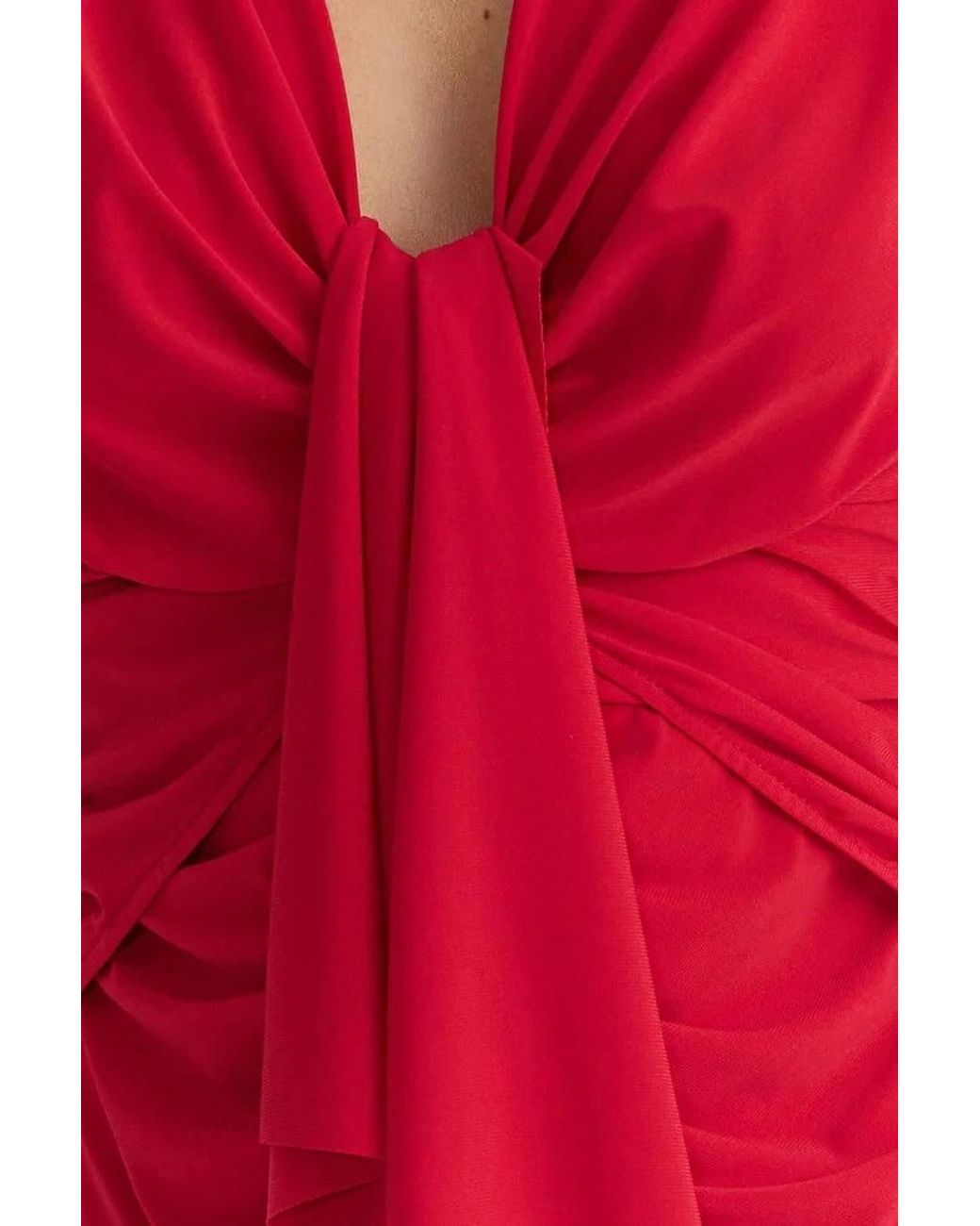 WOVCOR Red Sleeveless Drape Detail V Neck Knitted Blouse