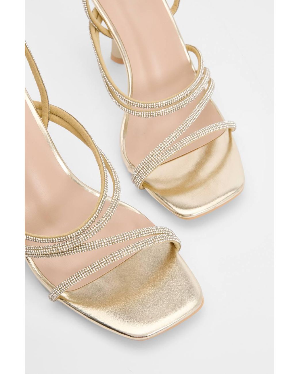 MissPap Natural Diamante Faux Leather High Heeled Sandals