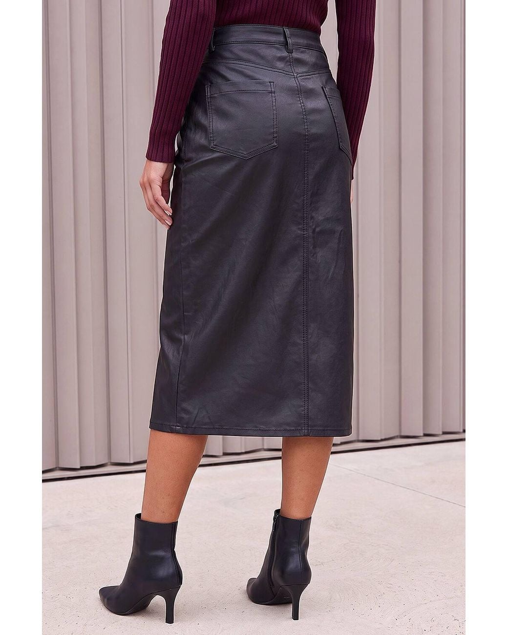 Roman Black Coated Midi Pencil Skirt