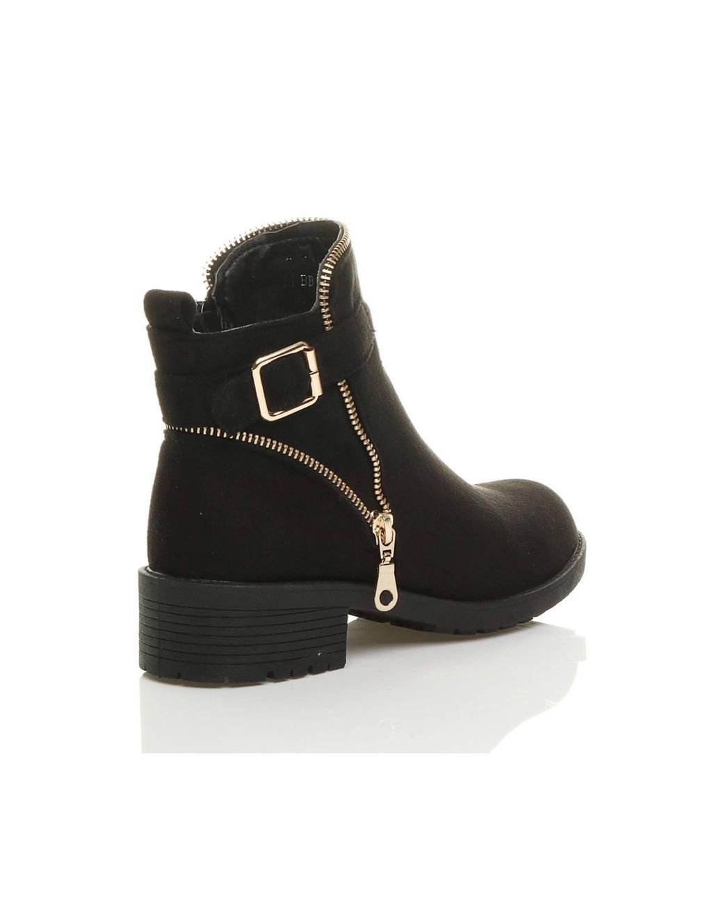 AJVANI Black Low Heel Zip Ankle Boots