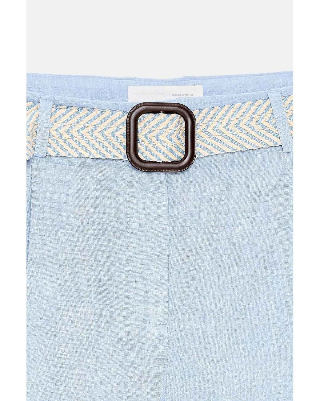 Dilvin Blue Linen High-Waist Tailored Shorts