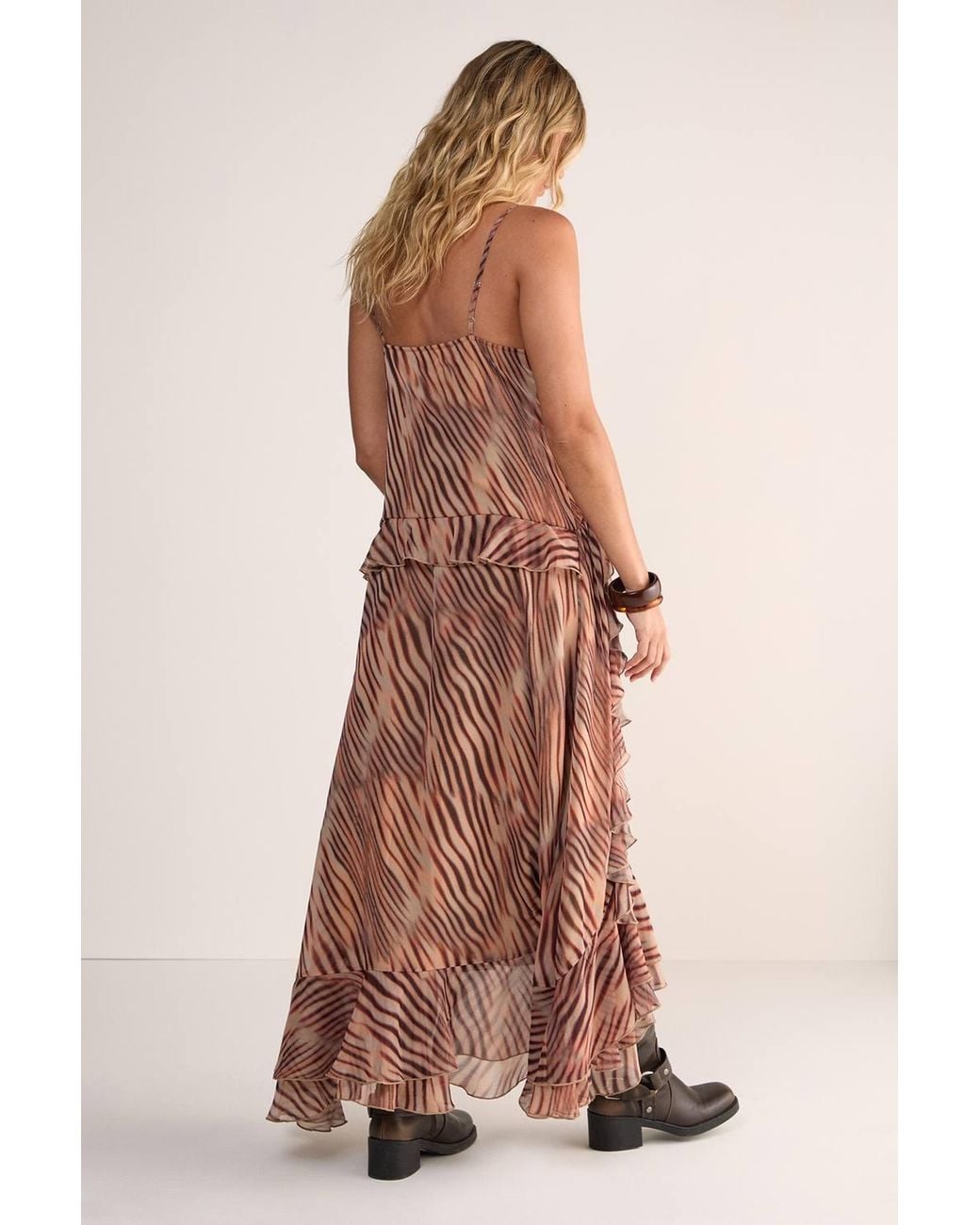 Nasty Gal Pink Zebra Ruffle Tie Front Maxi Dress