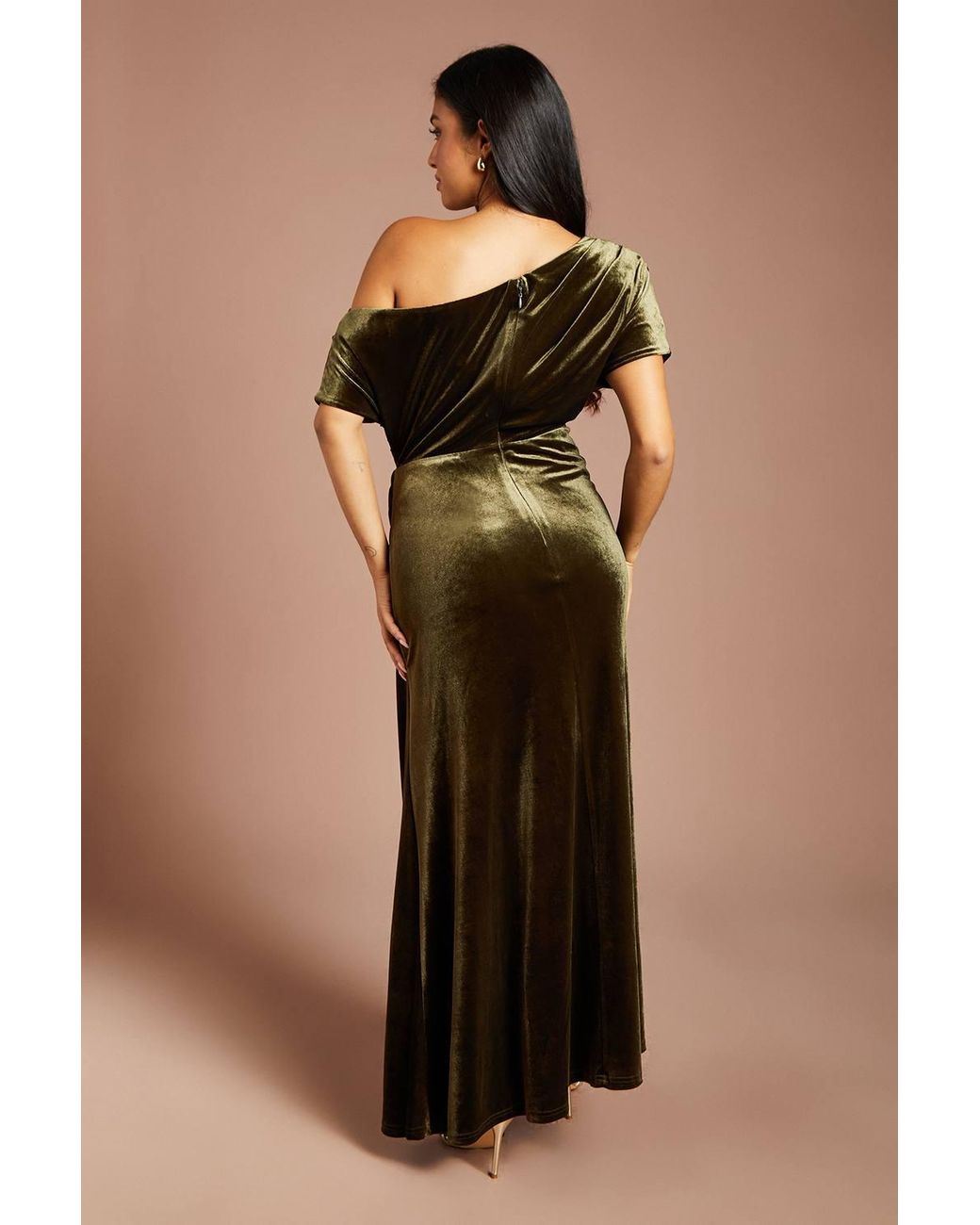 Coast Black Petite One Shoulder Ruched Detail Velvet Maxi Dress