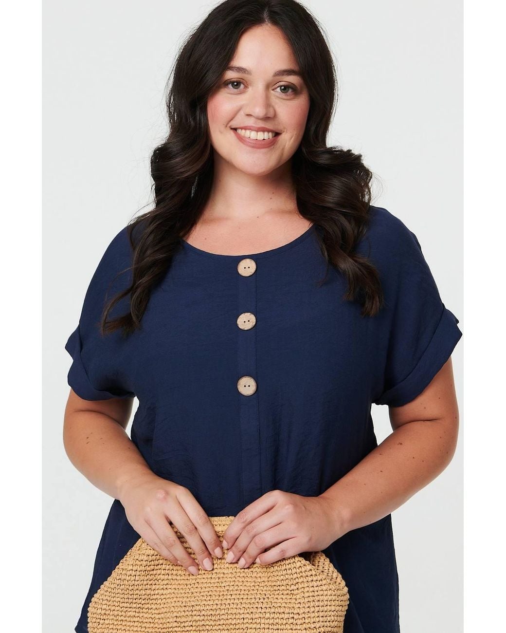 Izabel London Blue Curve Layered Short Sleeve Tunic Top