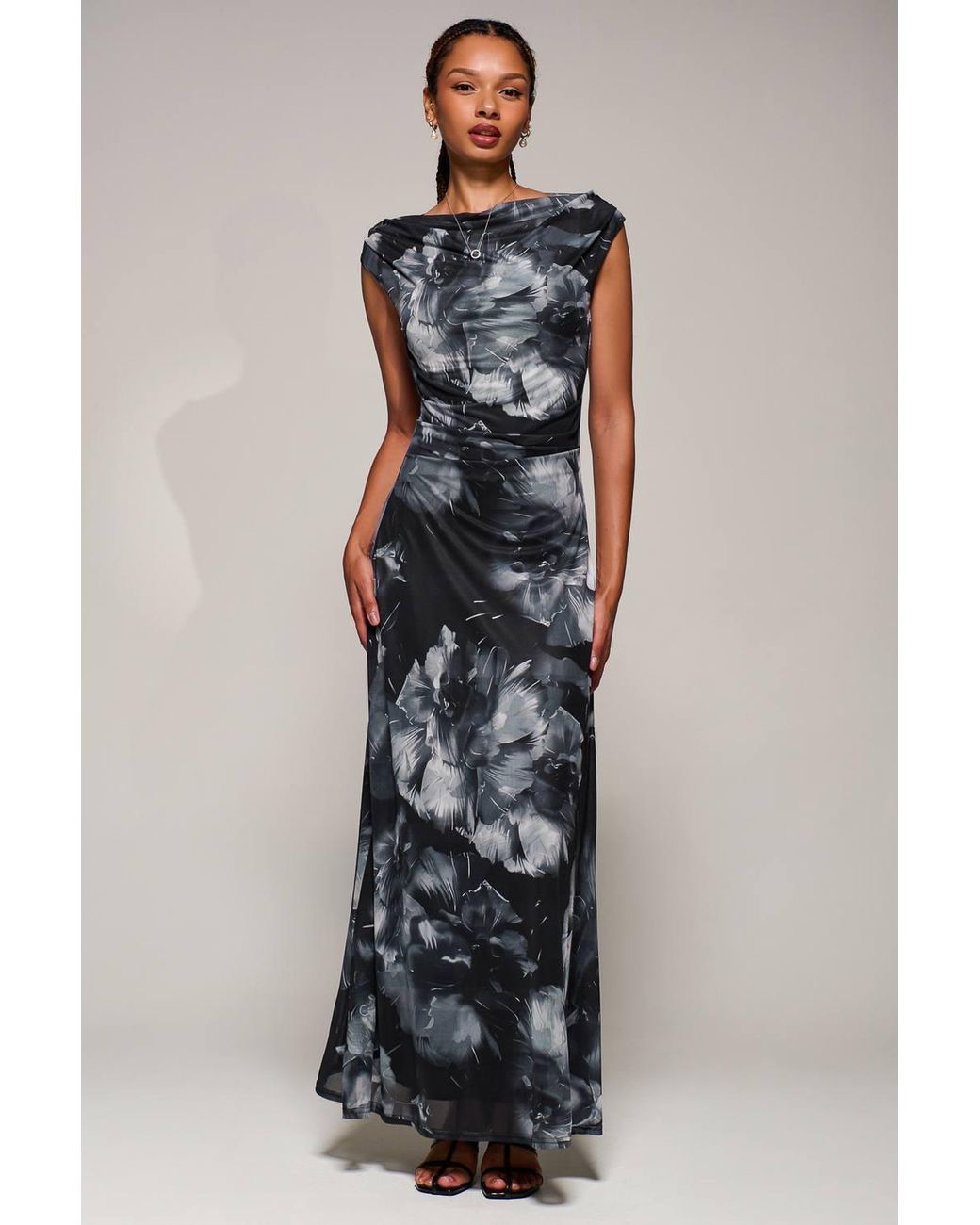 Jolie Moi Black Multiway Neckline Mesh Maxi Dress