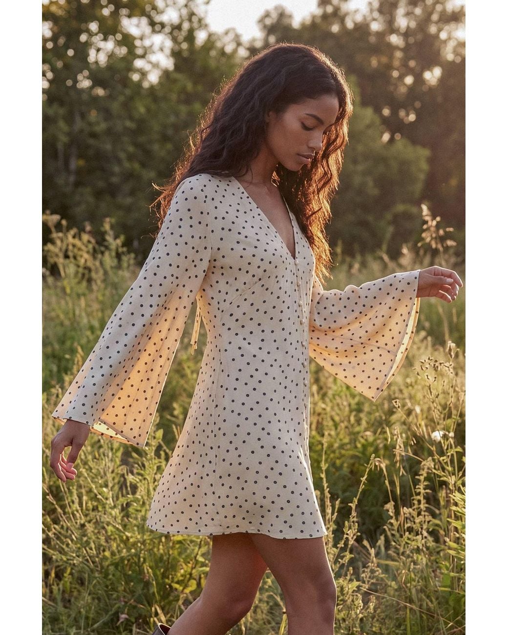Nasty Gal Multicolor Polka Dot Button Down Extreme Flared Sleeve Mini Dress