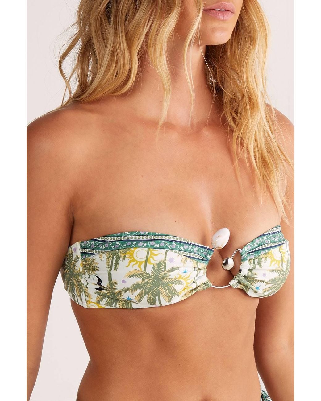 Nasty Gal Brown Palm Tree Bandeau Trim Detail Tie Bikini Set