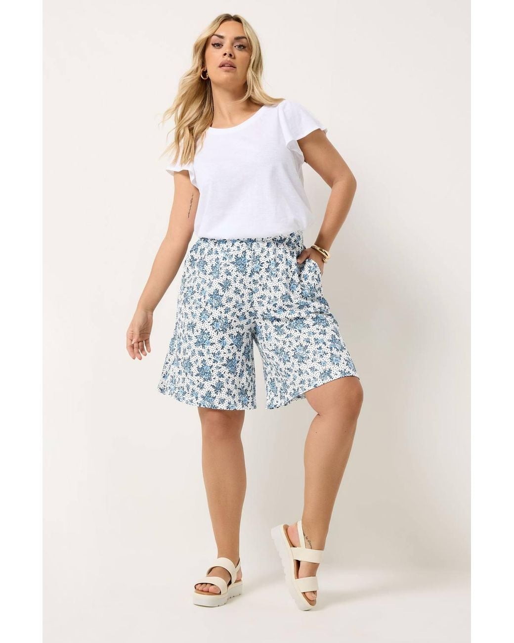 Yours Blue Ditsy Floral Shorts