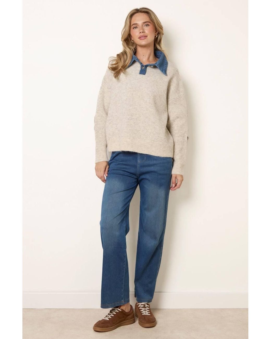 Blue Vanilla Blue Long Sleeve Collar Jumper