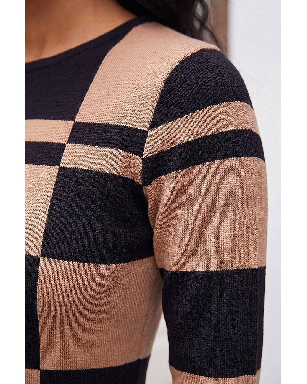 Roman Natural Colour Block Knitted Dress