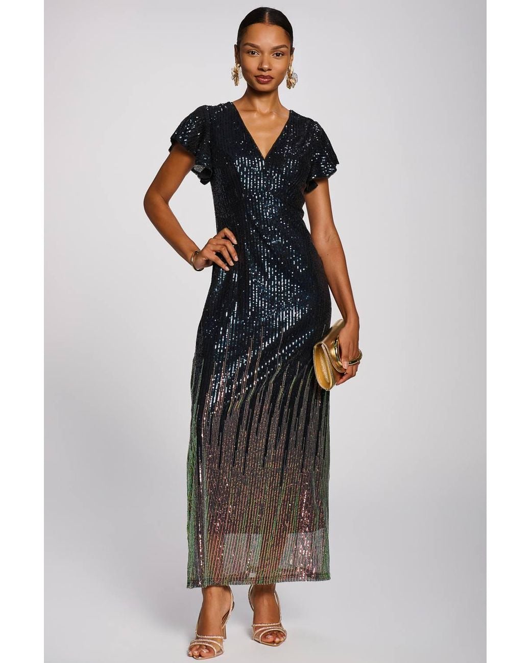 Jolie Moi Multicolor Placement Patterned Sequin Maxi Dress