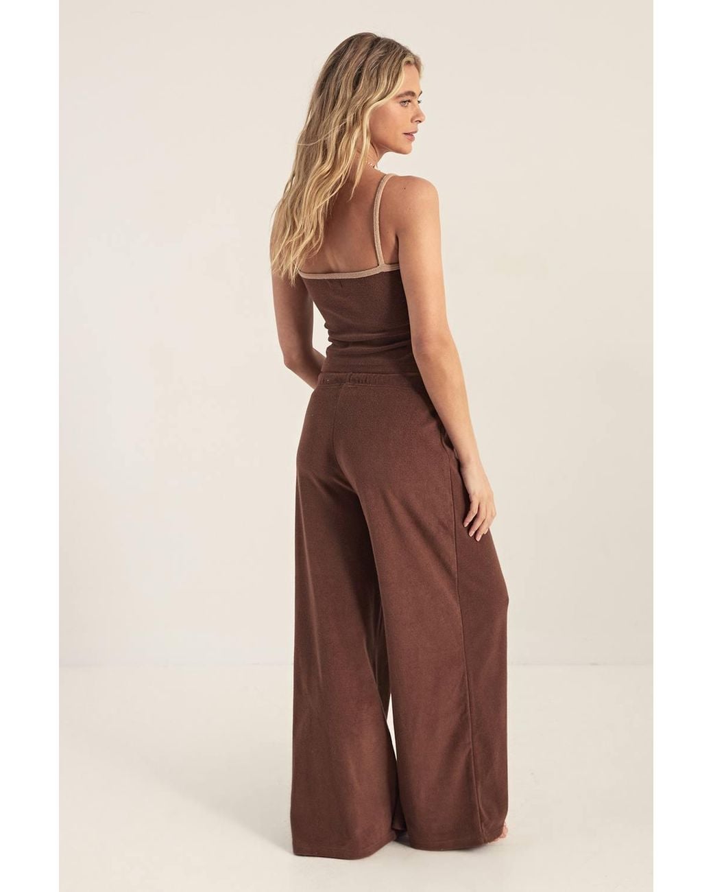Nasty Gal Brown Towelling Contrast Binding Cami & Trousers Set