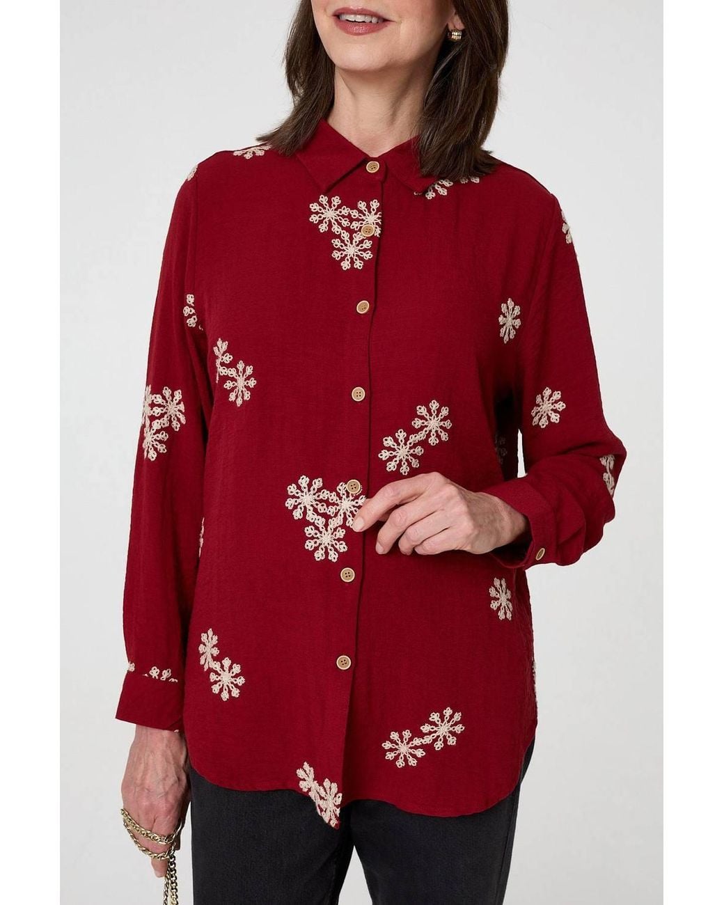 Izabel London Snowflake Embroidered Long Sleeve Shirt