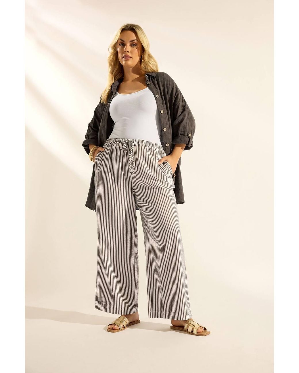 Yours Natural Stripe Wide Leg Trousers