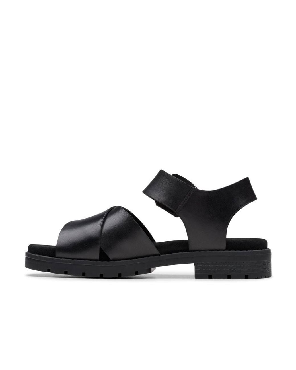 Clarks Black Orinoco Cross Leather Flat Sandals