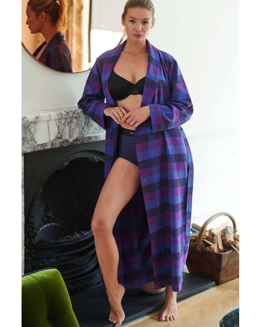British Boxers Blue "Berwick" Check Brushed Cotton Dressing Gown