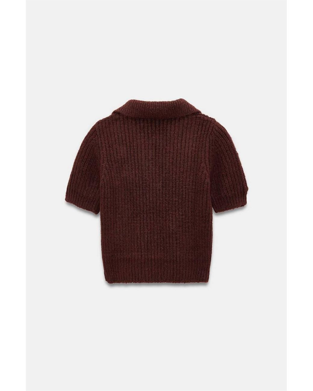 Dilvin Brown Textured Ribbed Polo-Collar Sweater