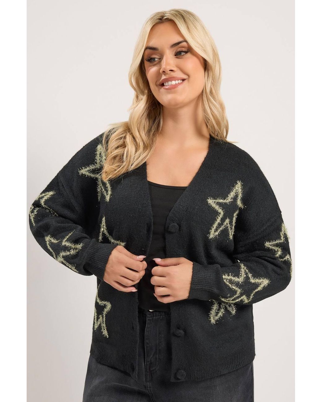 Yours Black Tinsel Knitted Cardigan