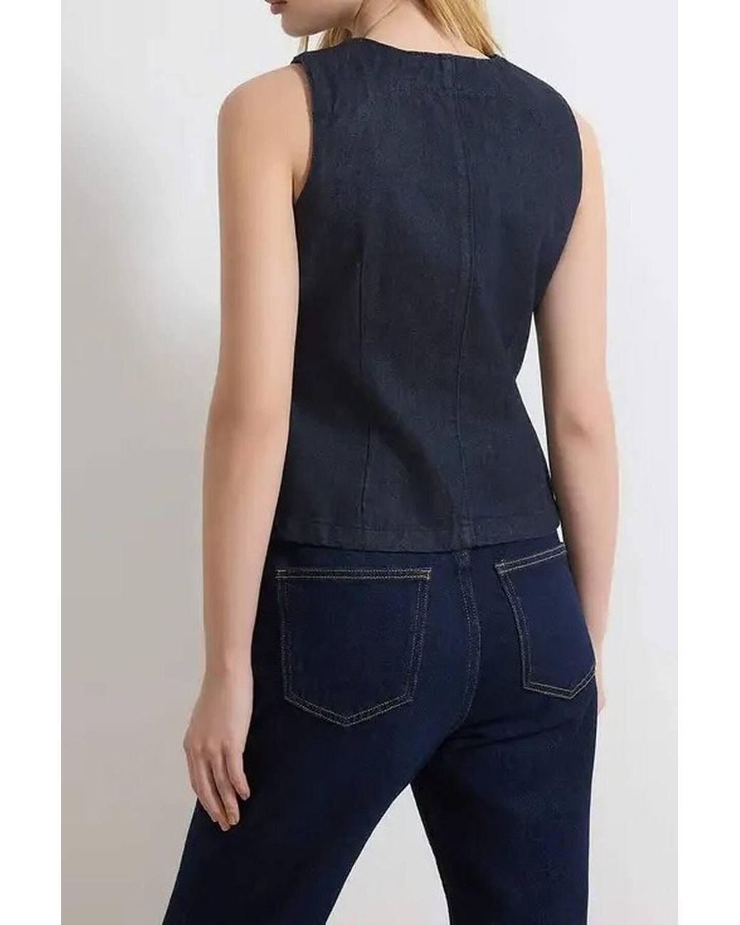 WOVCOR Blue Fitted Cotton Denim Vest W/ Button Detail Sleeveless