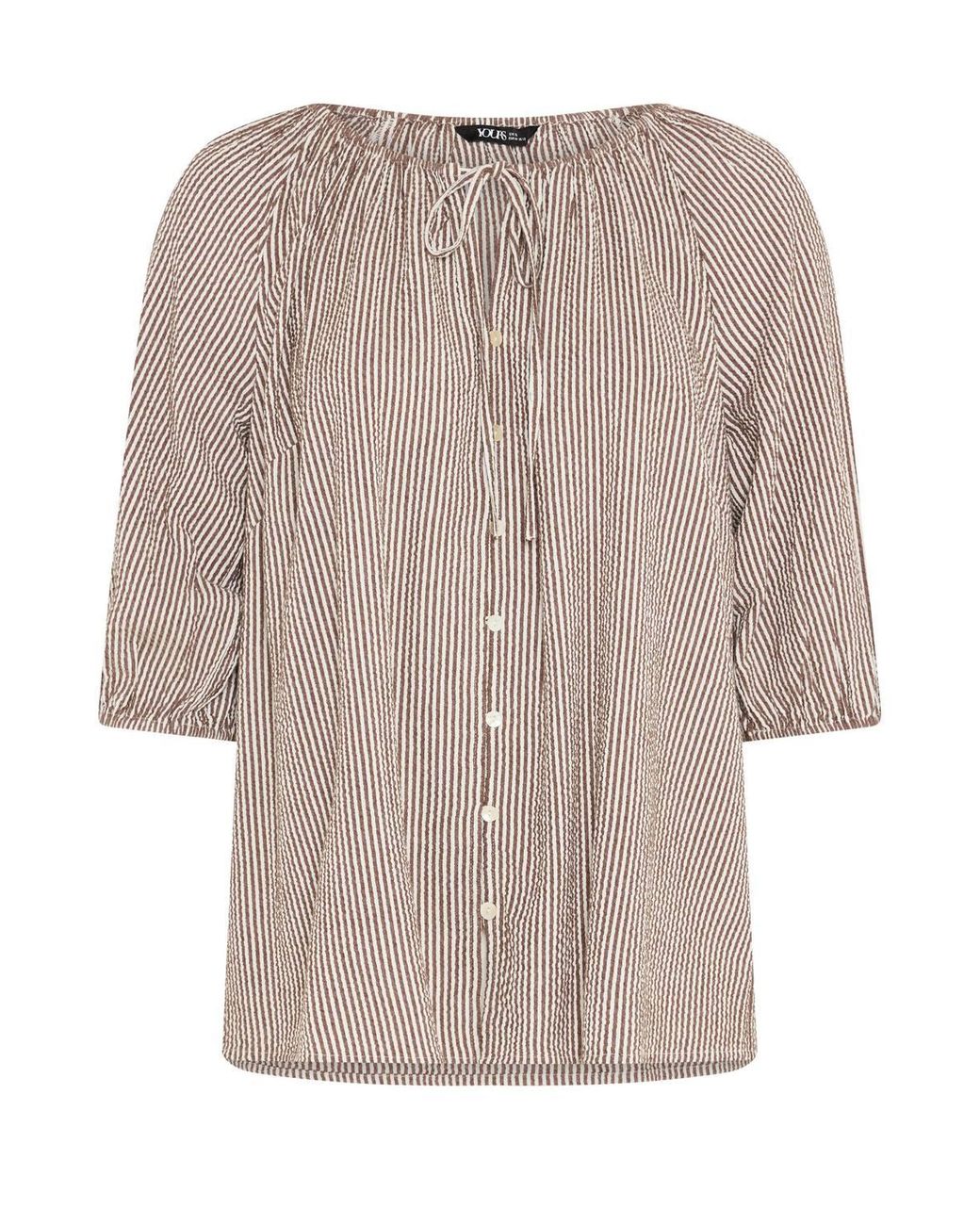 Yours Brown Stripe Tie Front Top