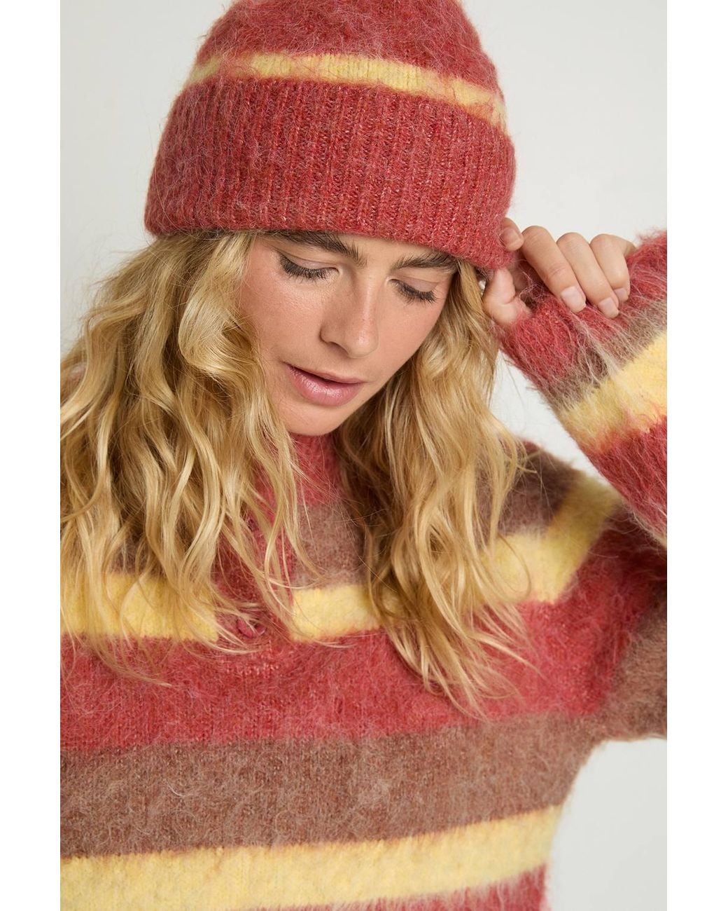 Nasty Gal Multicolor Ombre Stripe Fluffy Rugby Jumper & Beanie Co-Ord