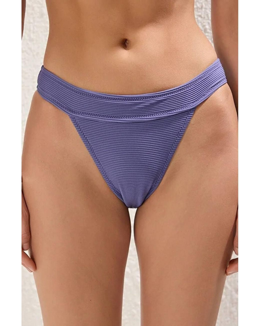 WOVCOR Blue Textured Regular Waist Bikini Bottom W/ Minimal High Leg Fit