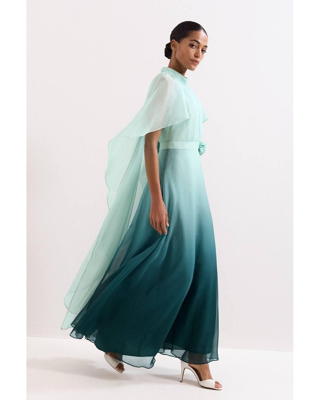 Phase Eight Green High Neck Cape Maxi Dress