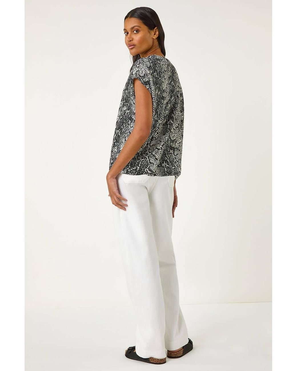 Roman Gray Geo Print Bubble Hem Top