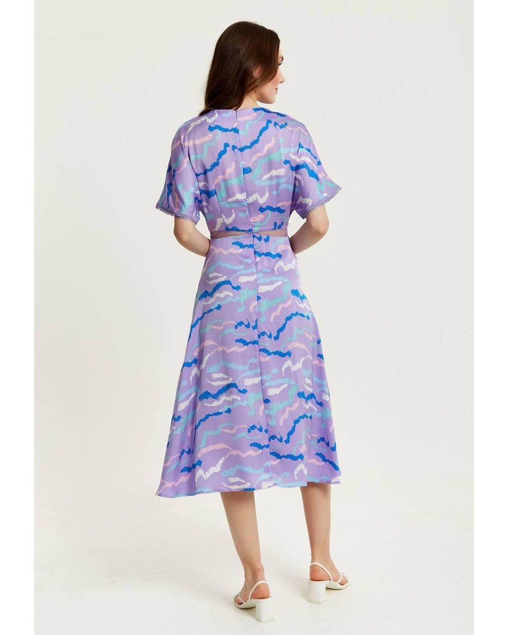 Liquorish Blue Midi Abstract Zebra Print Dress W/ Mesh Detail