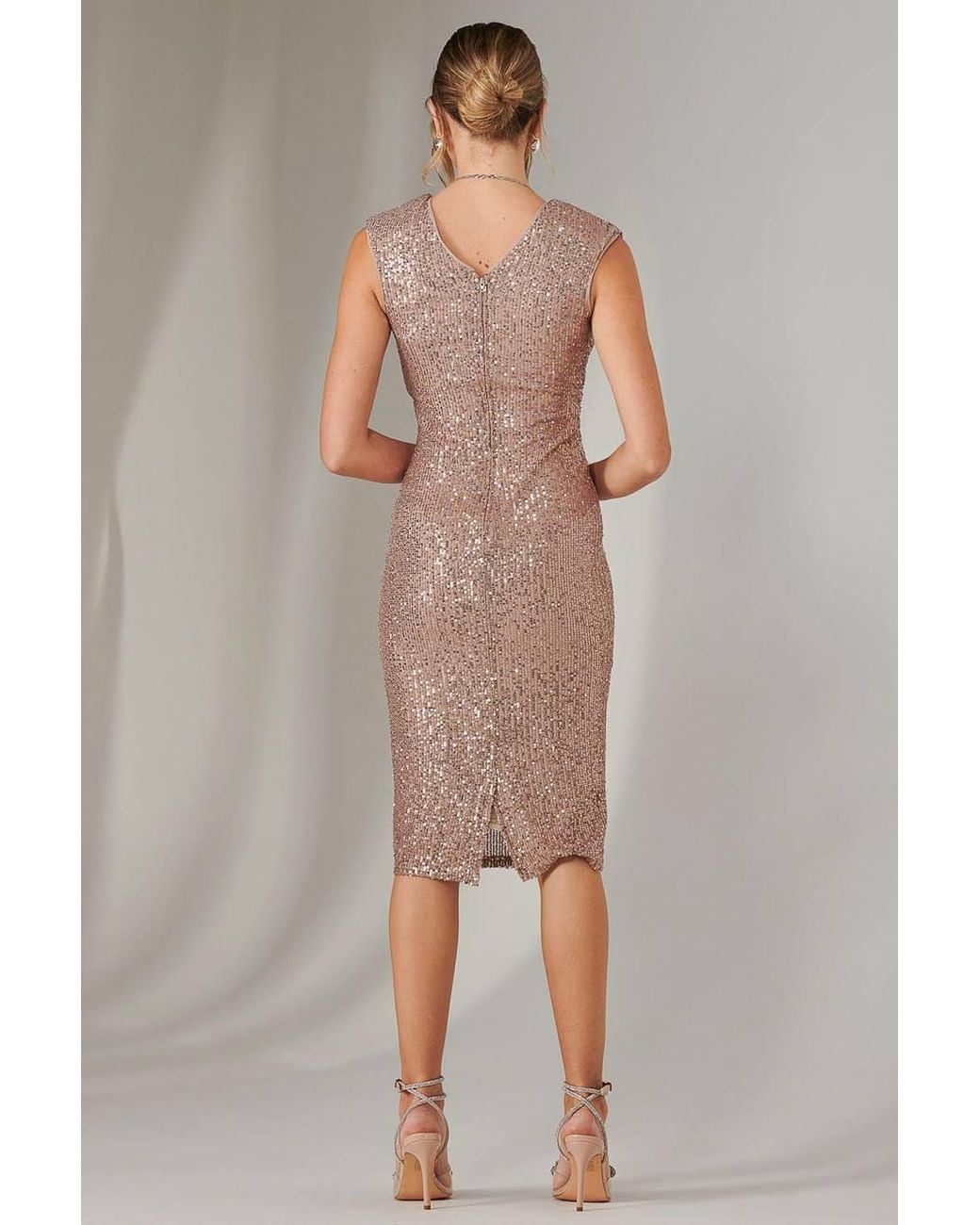Jolie Moi Brown Gittel Sequin Bodycon Midi Dress