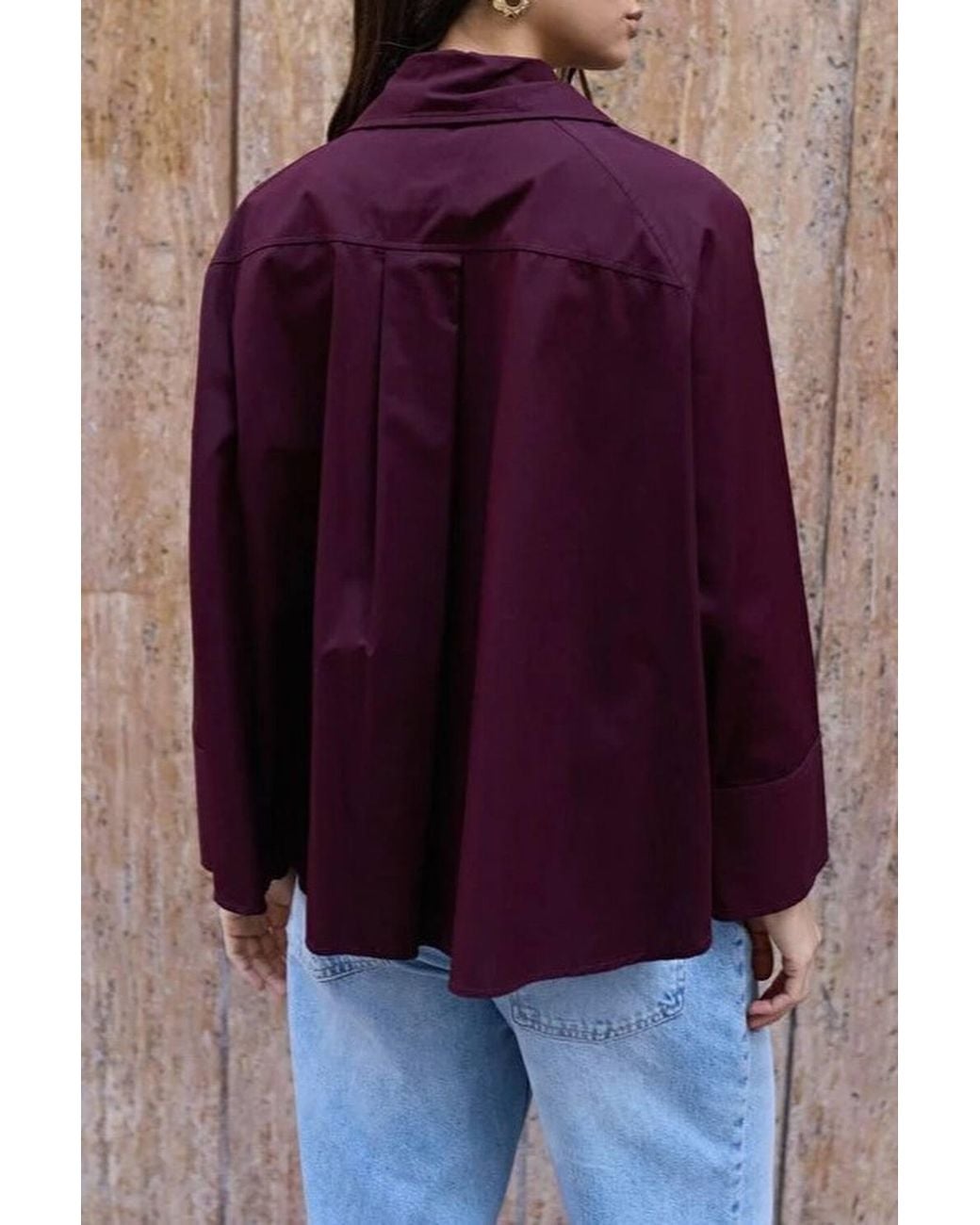 WOVCOR Purple Asymmetric Button Front Oversized Cotton Poplin Shirt