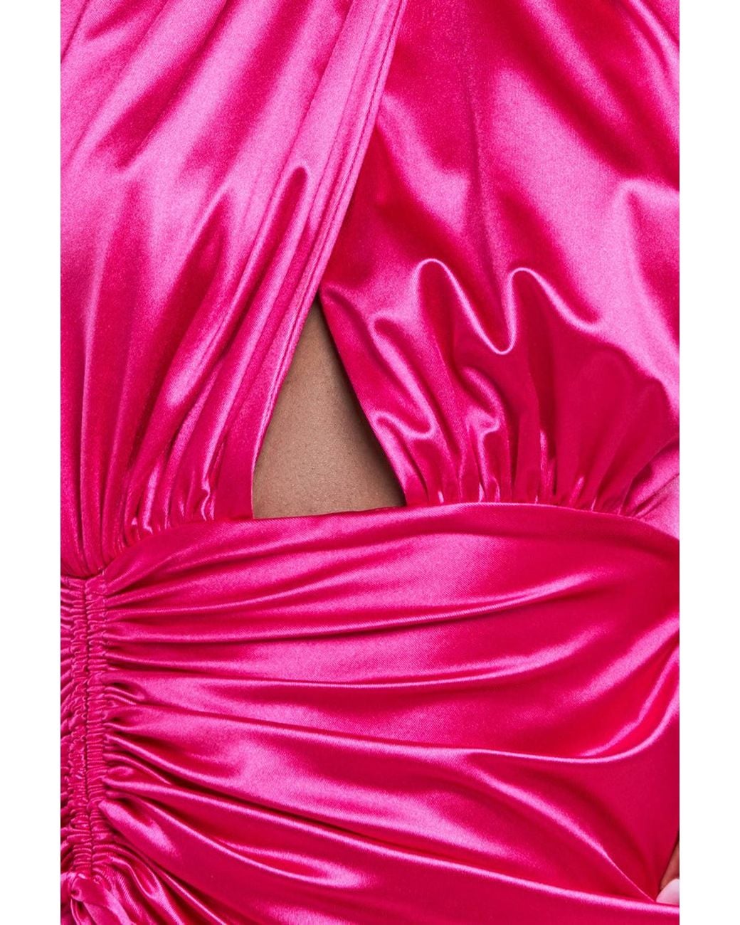 Goddiva Pink Halter Neck Front Split Satin Maxi Dress