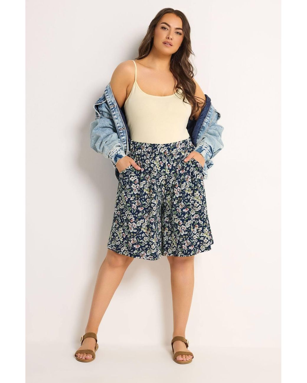 Yours Blue Ditsy Floral Shorts