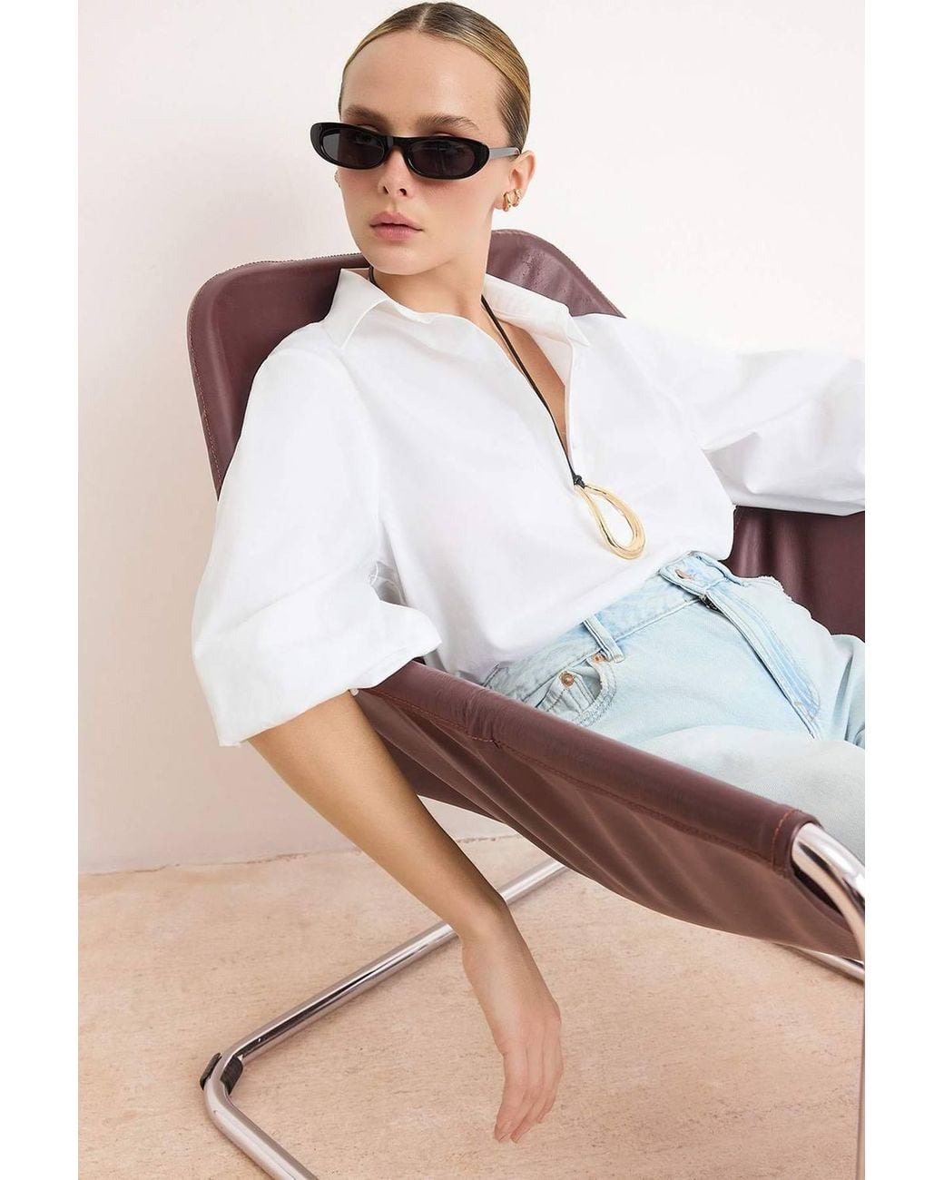 WOVCOR White Collared Long Sleeve Relaxed Fit Shirt