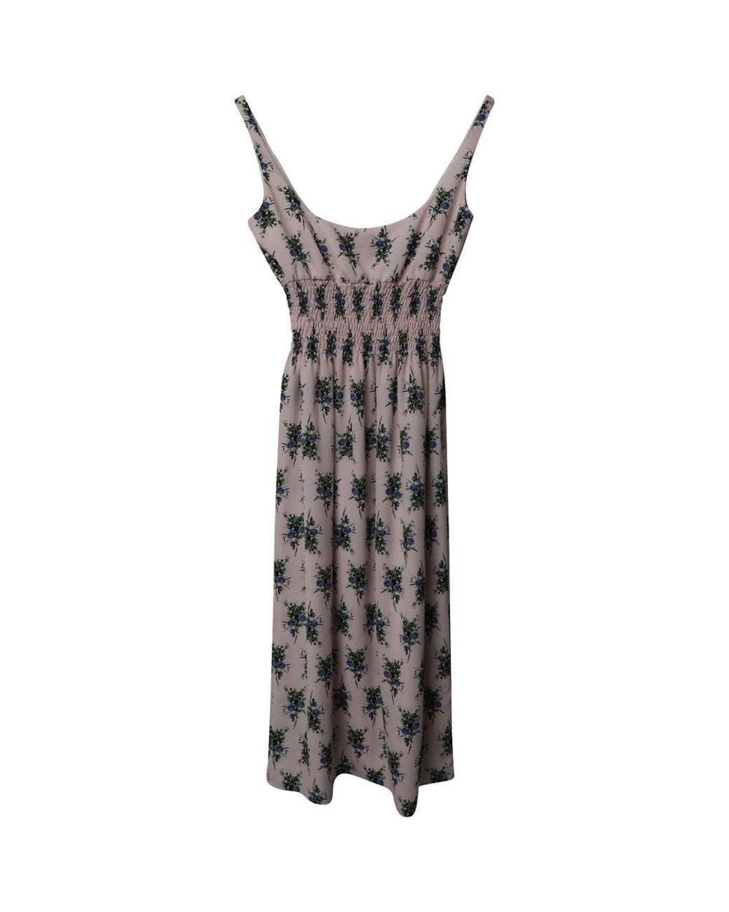 Emilia Wickstead Gray Preloved Giovanna Floral Printed Smocked Waist Midi Dress