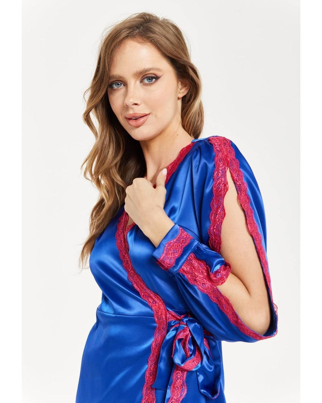 Liquorish Blue Royal Satin Midi Wrap Dress