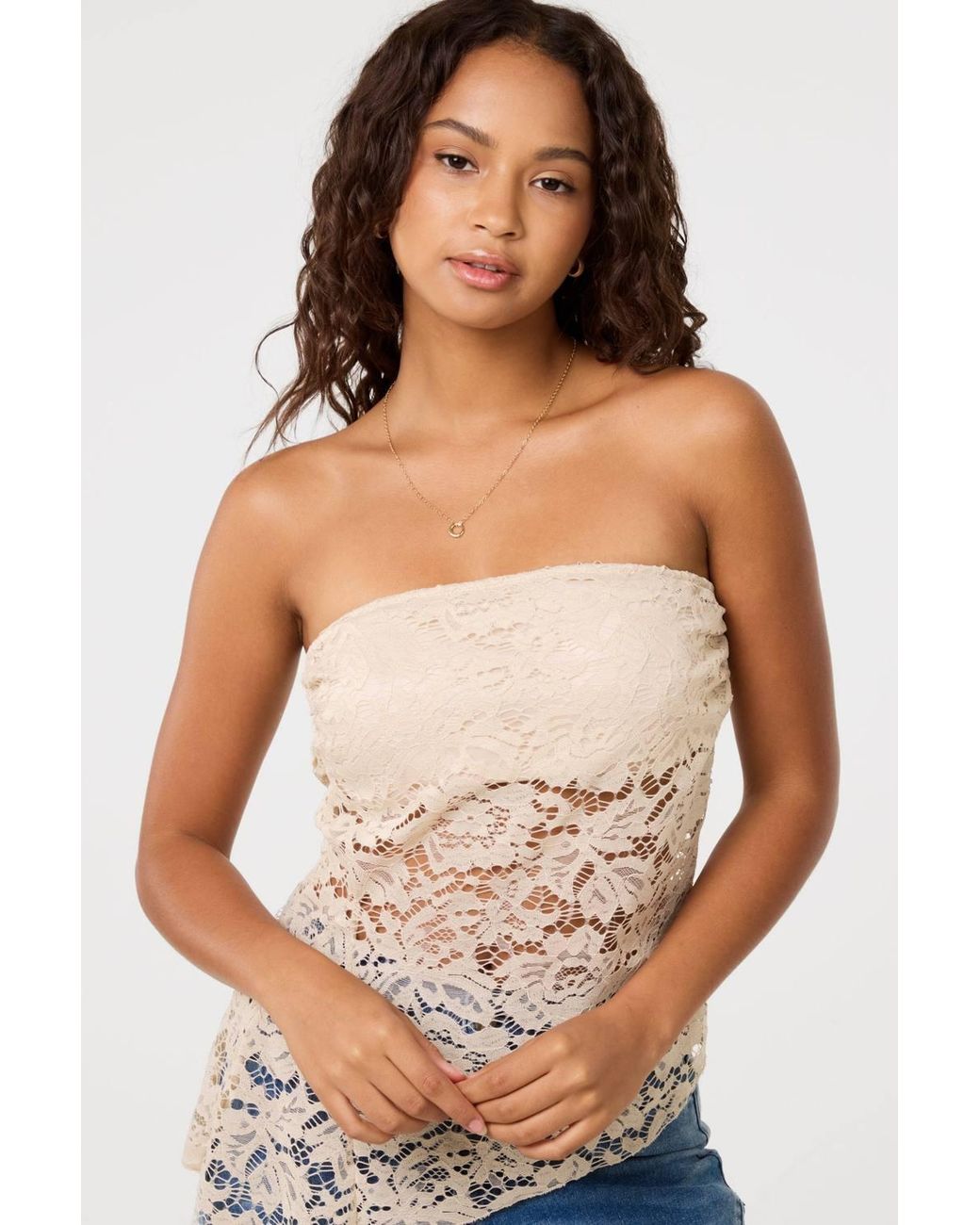 Pink Vanilla Blue Floral Lace Bandeau Top