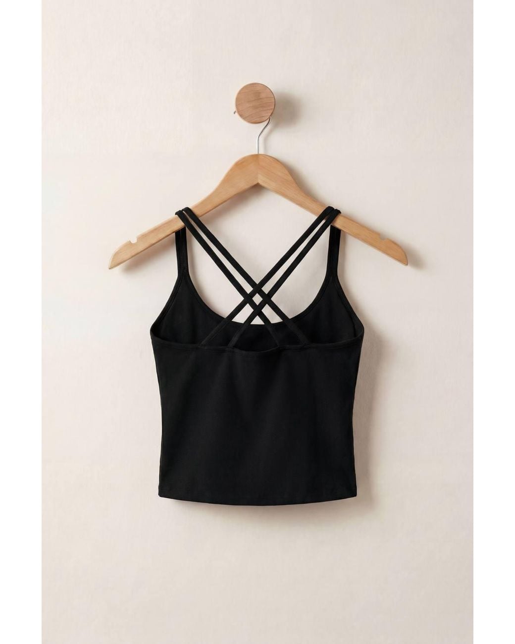 Enorsia Black Cotton Stretch Cross Back Crop Cami Tops