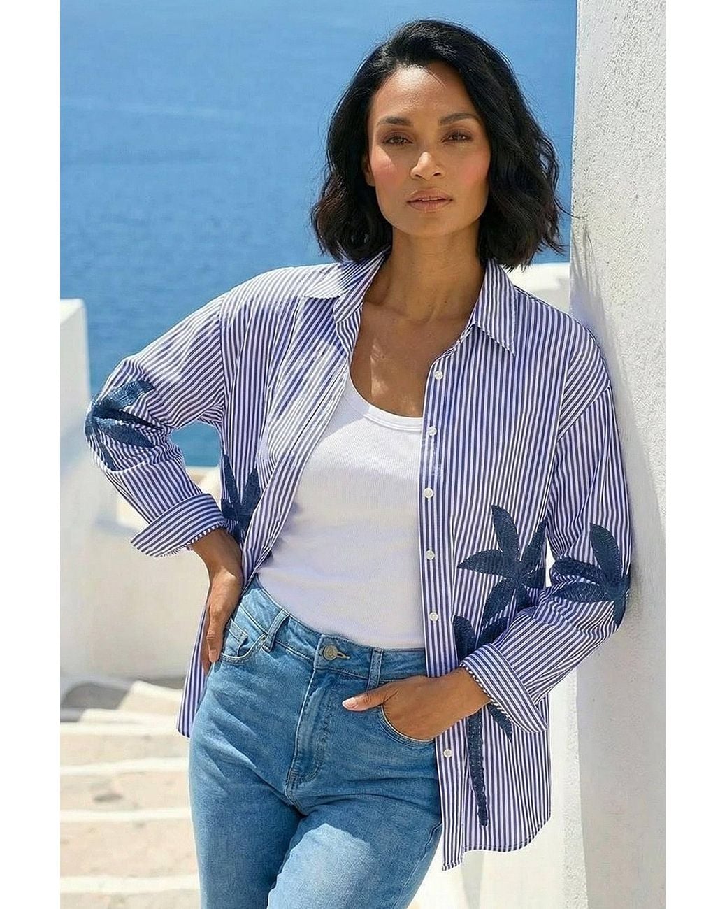 D.u.s.k Blue Palm Embroidered Shirt