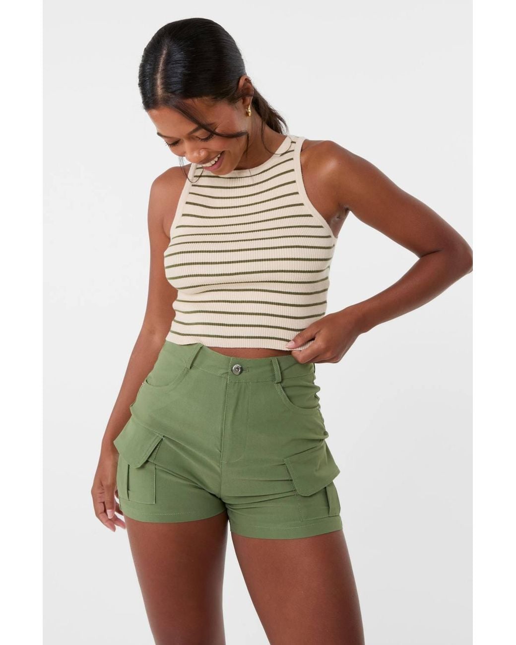 Pink Vanilla Green Stripe Crop Vest Top