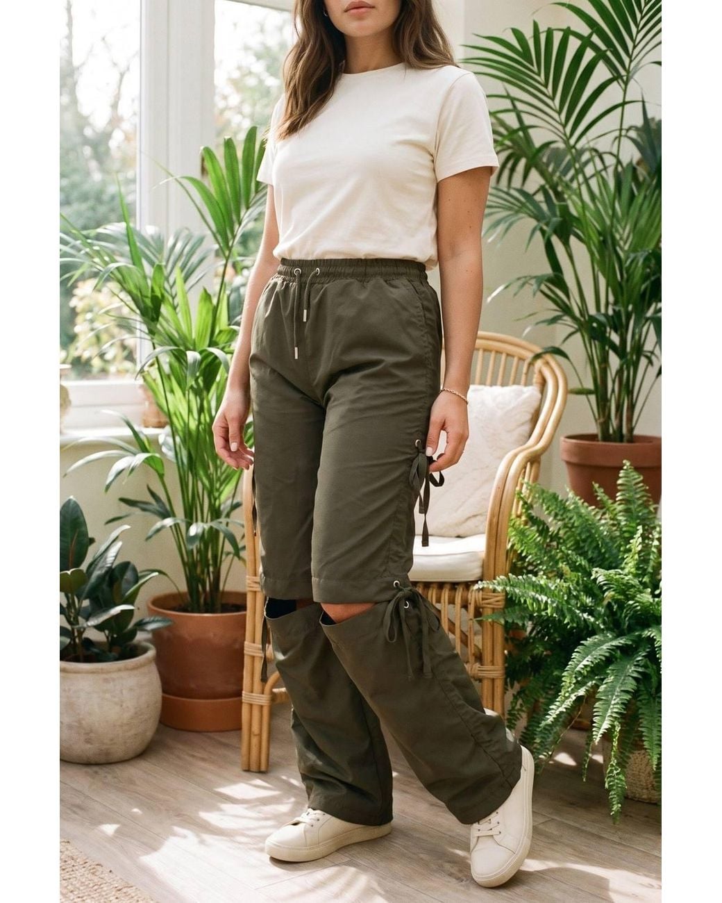 IKRUSH Green Mandy Knee Cut Out Cargo Trouser